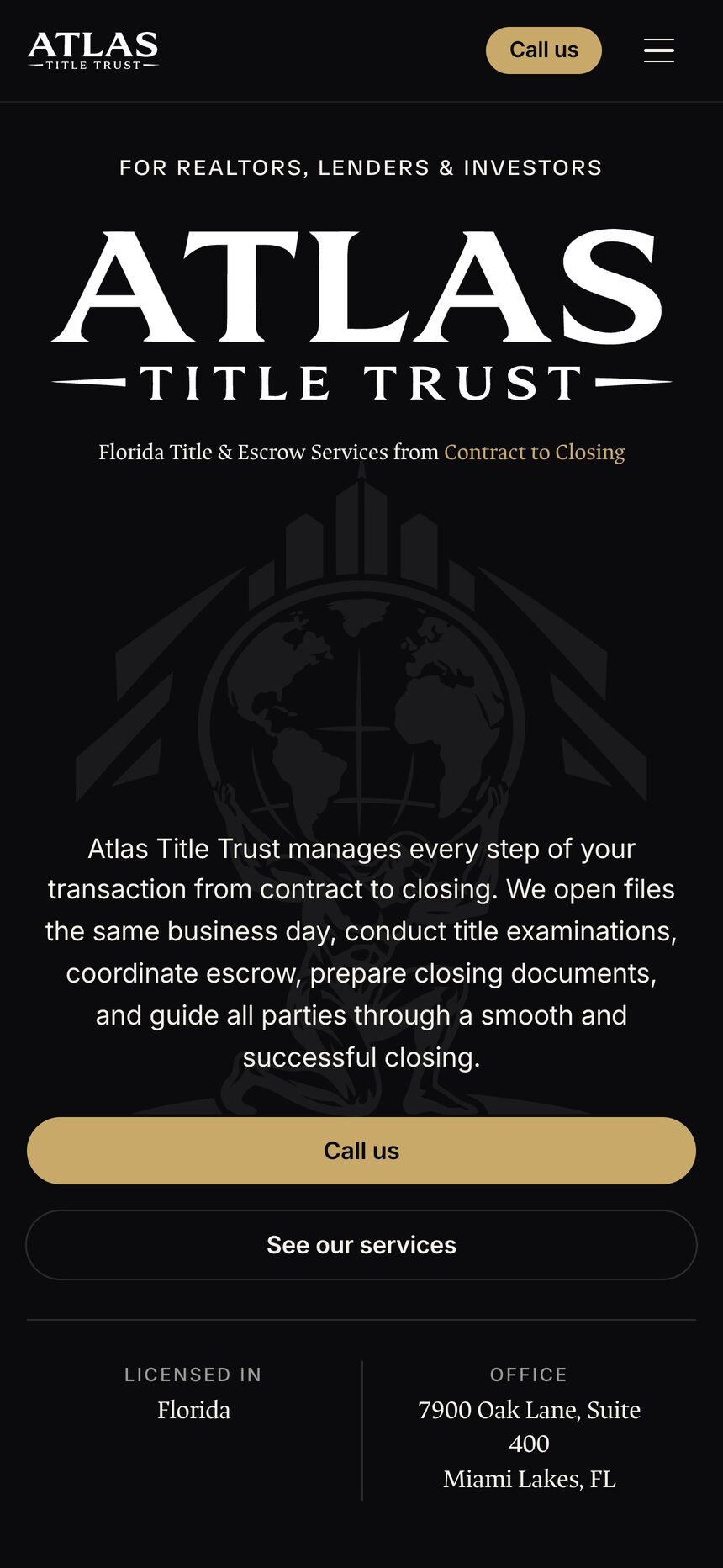 Atlas Title Trust homepage on a phone