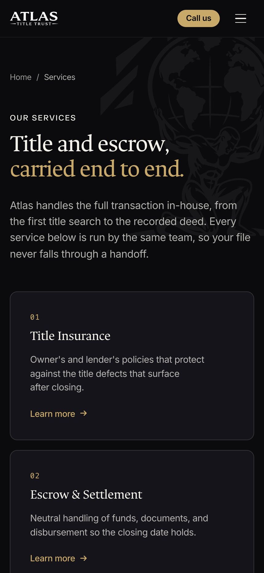 Services page on a phone