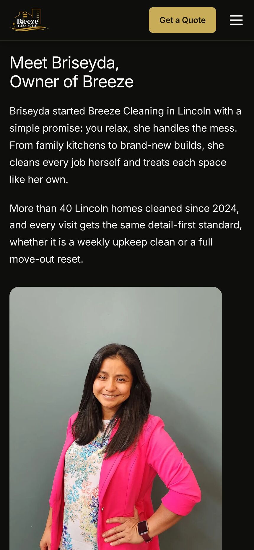 Meet Briseyda, owner of Breeze, on a phone