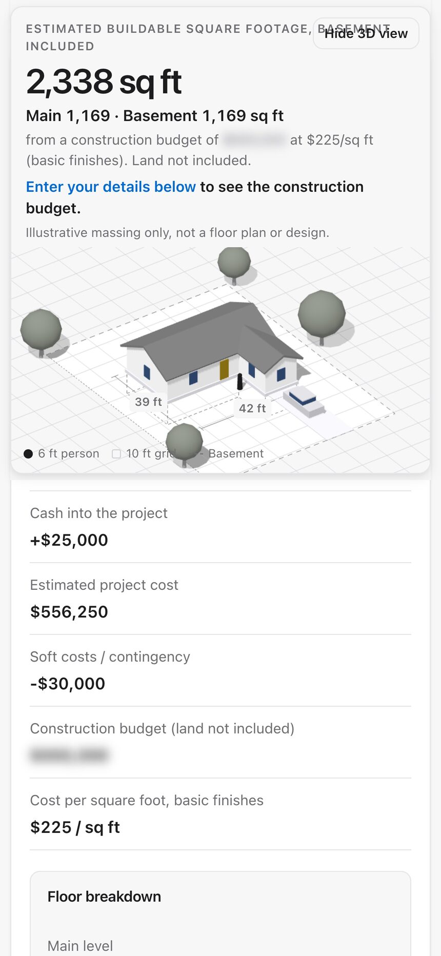 Den & Burrow estimate breakdown on a phone