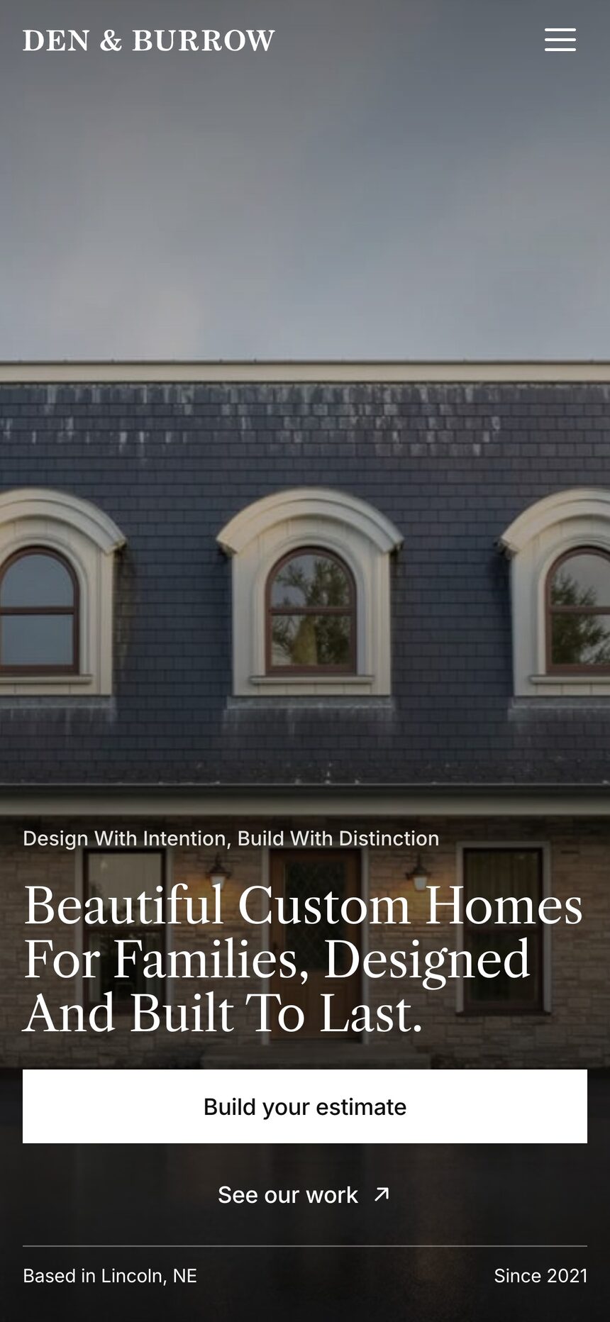 Den & Burrow homepage on a phone