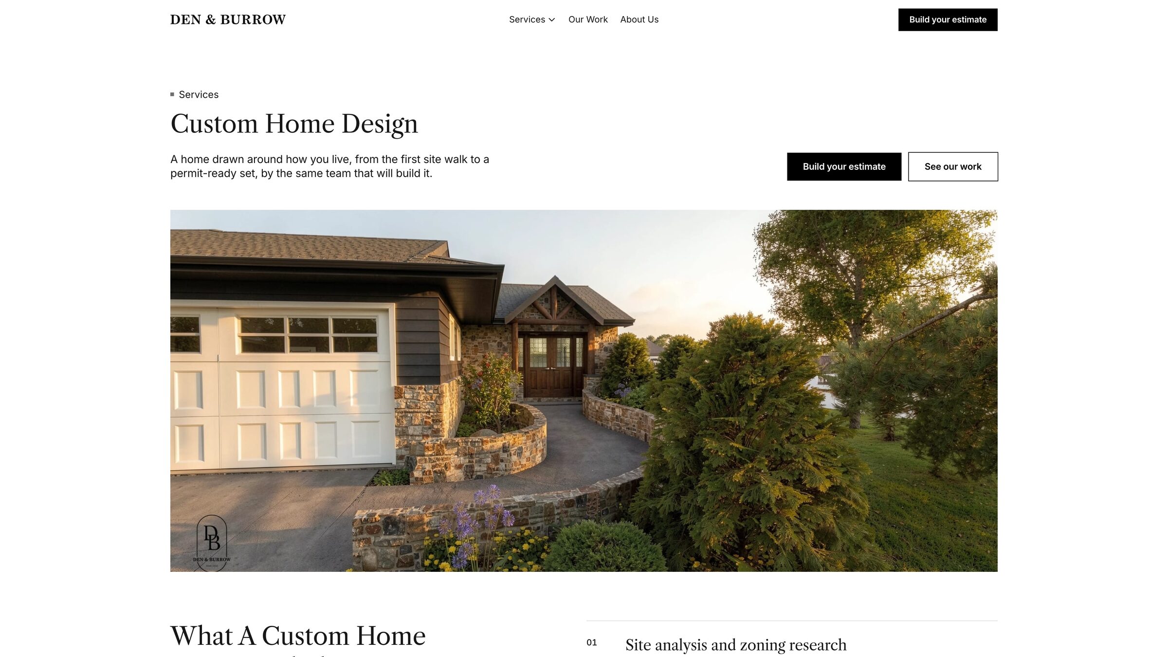 Den & Burrow custom home design service page