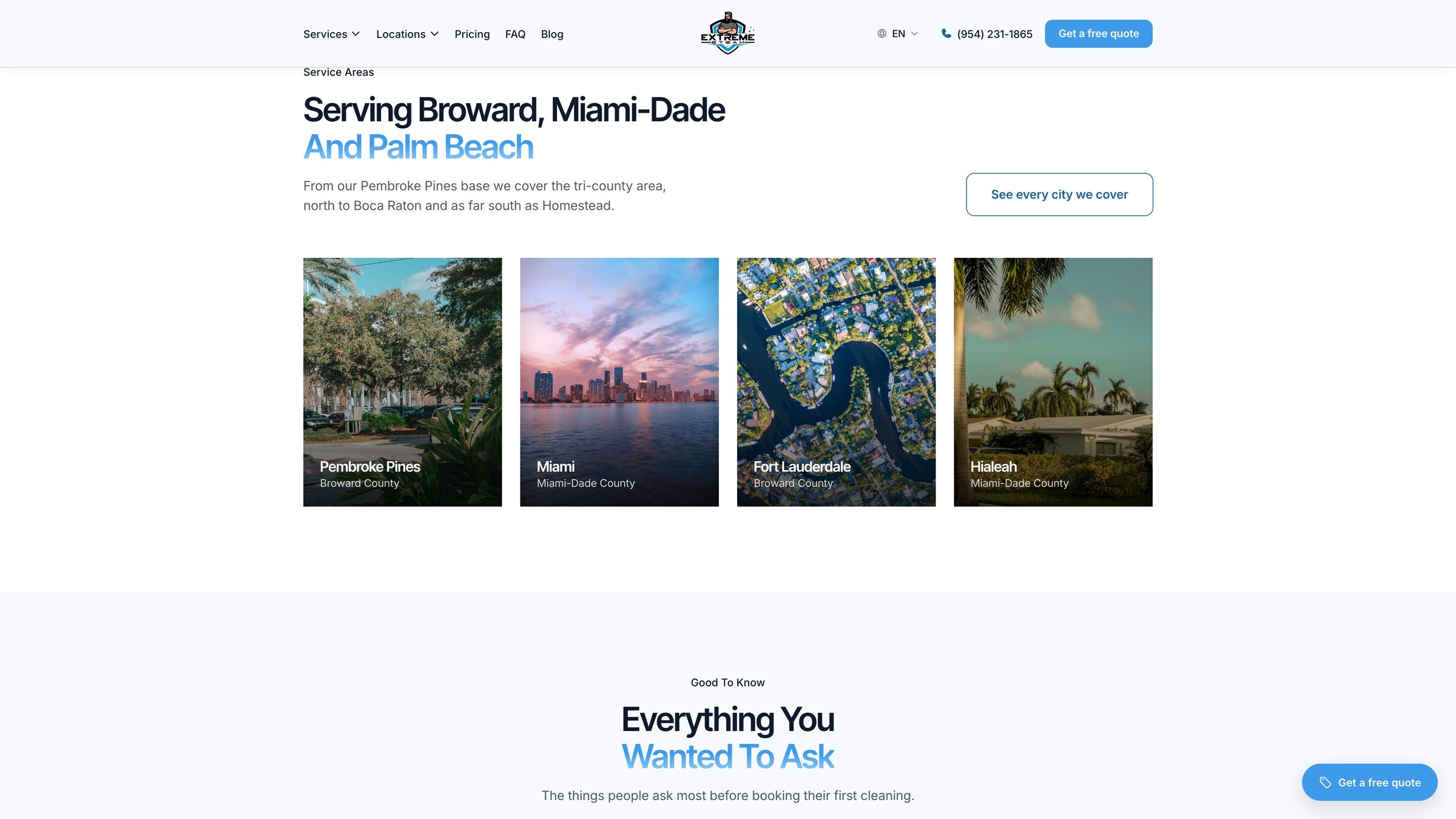 Extreme Steam service areas across Broward, Miami-Dade and Palm Beach
