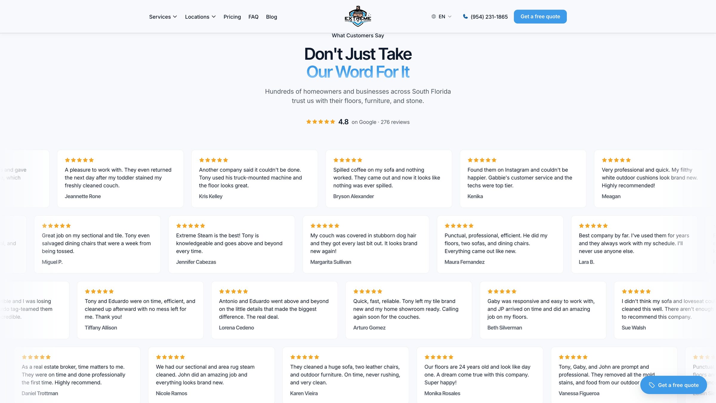 Extreme Steam customer reviews wall
