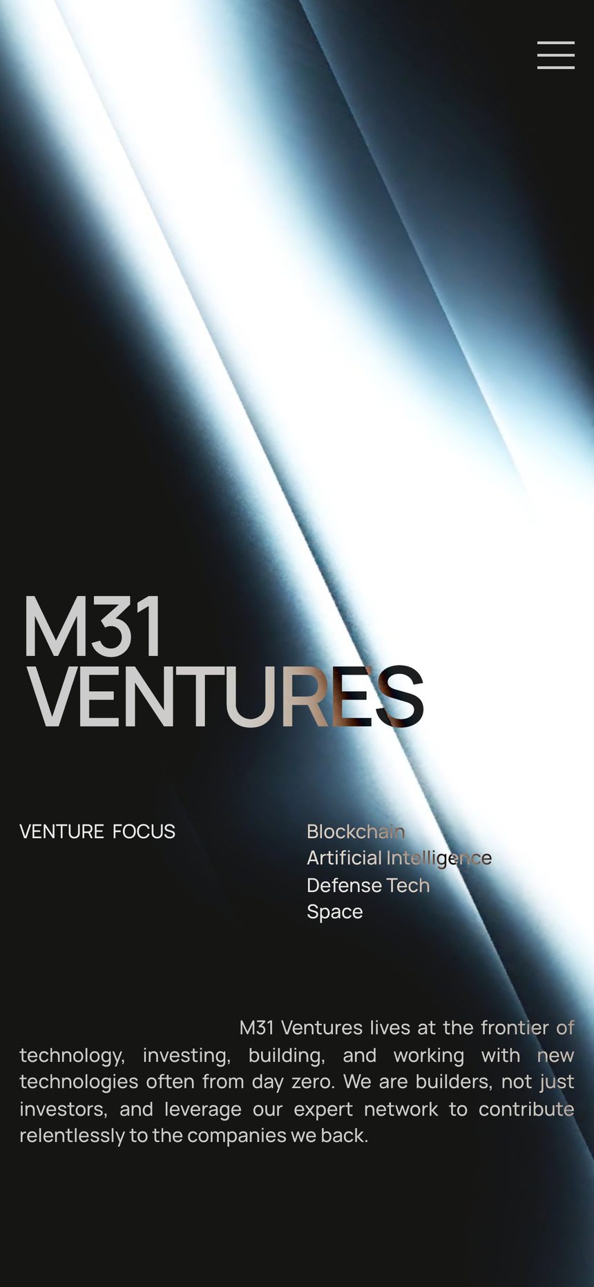 M31 Ventures homepage on a phone