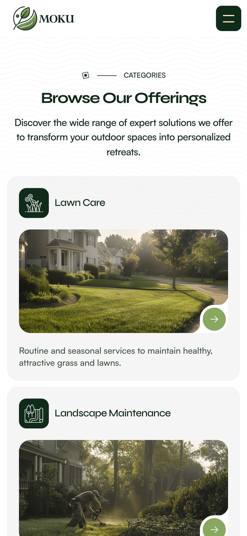 Services page on a phone