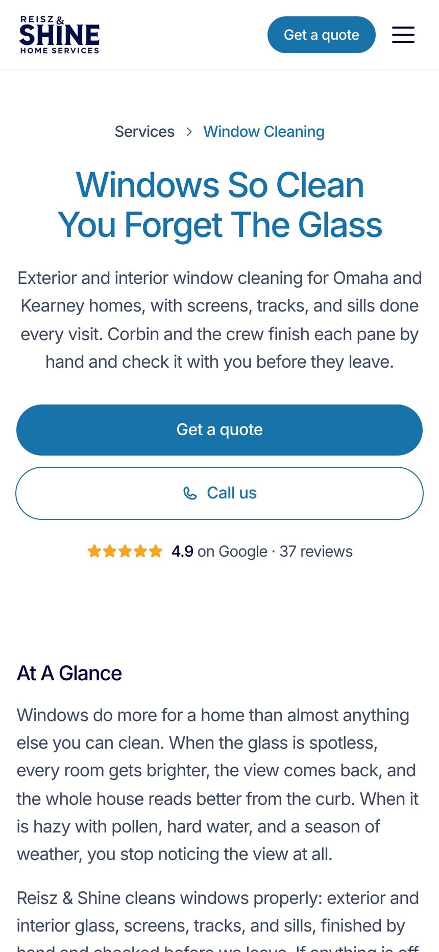 Window cleaning page on a phone