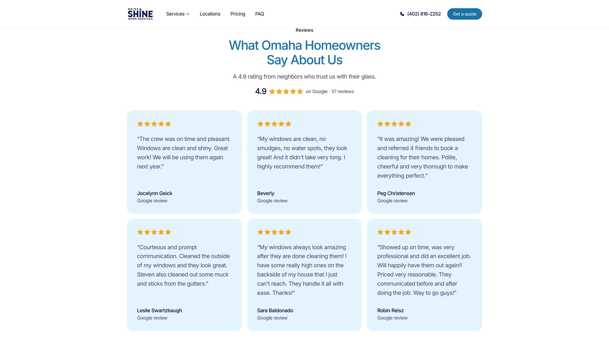 What Omaha homeowners say about Reisz & Shine