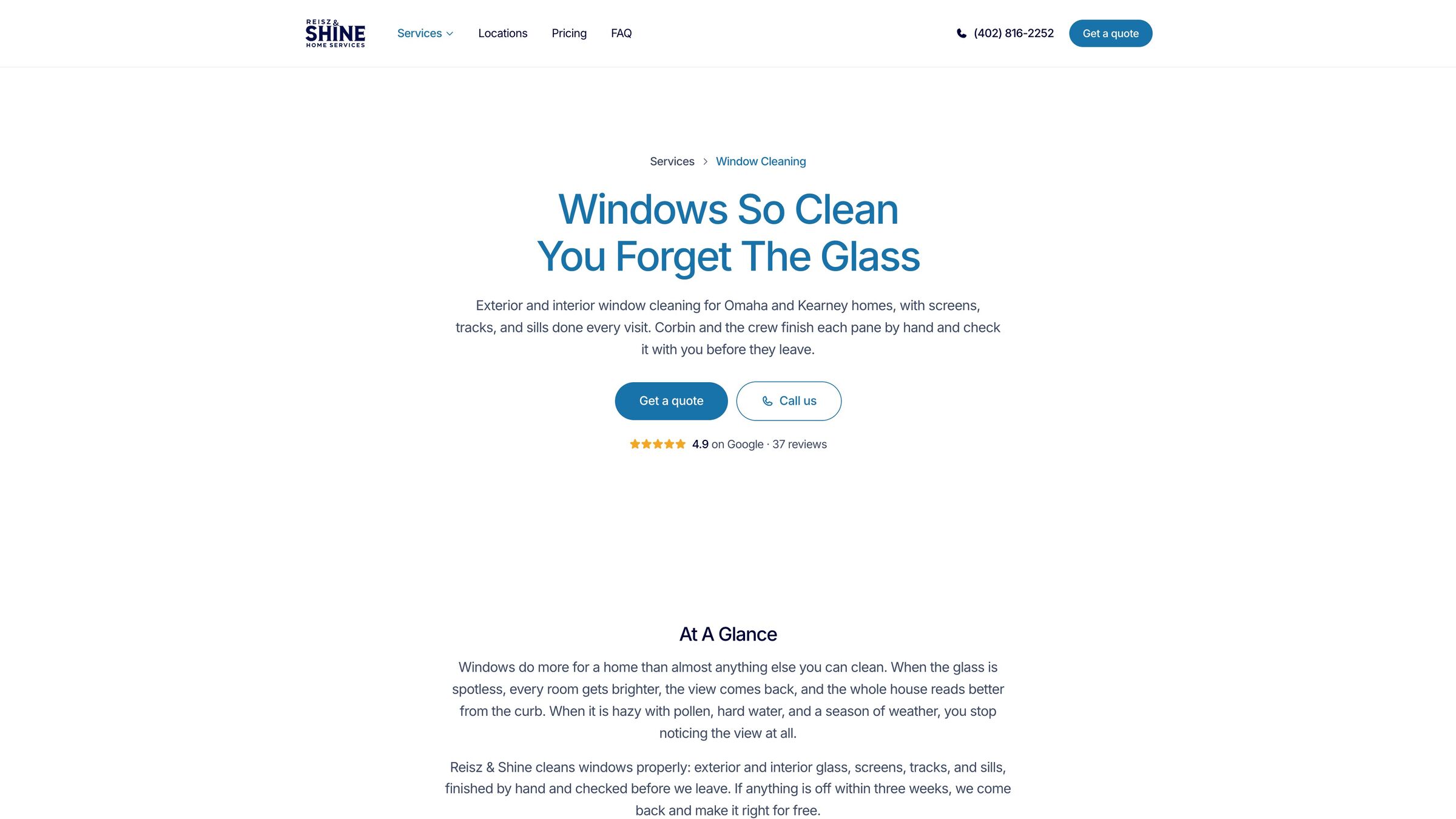Window cleaning service page