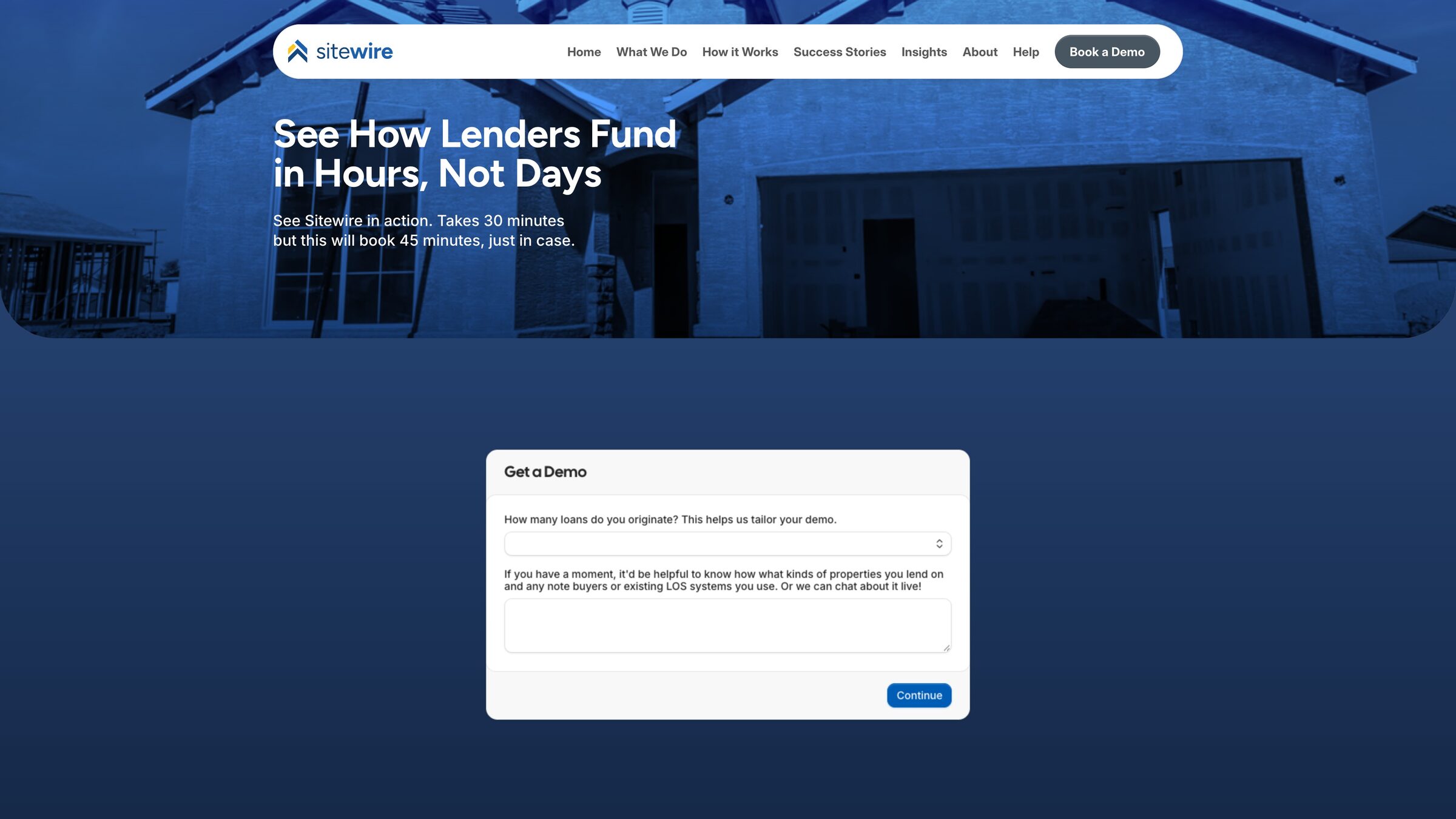 Sitewire book a demo page