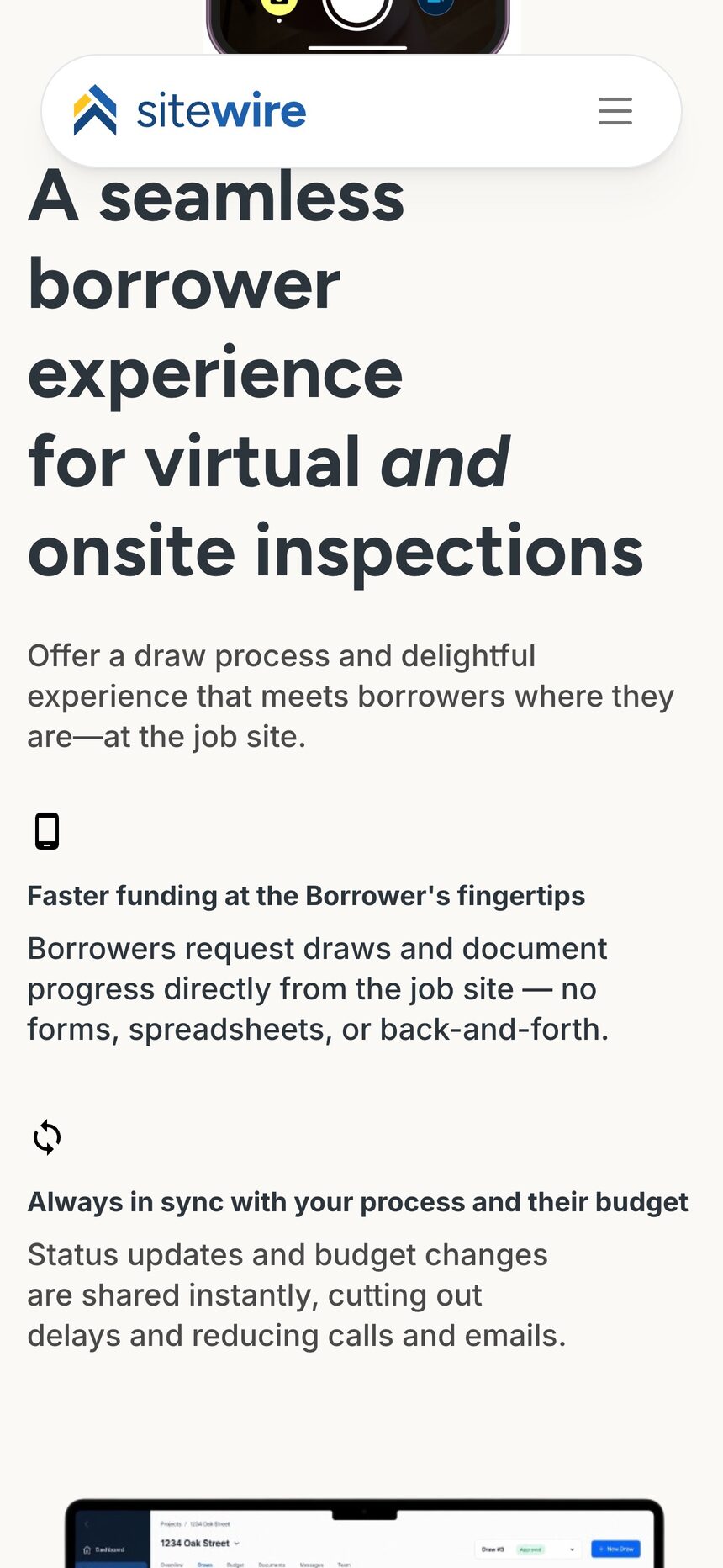 Sitewire borrower experience on a phone