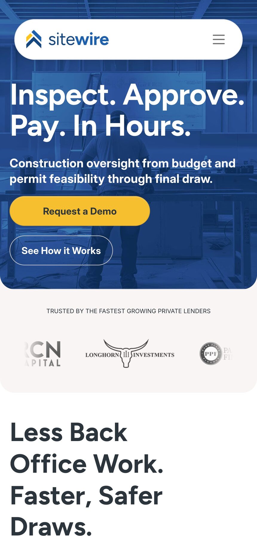 Sitewire homepage on a phone