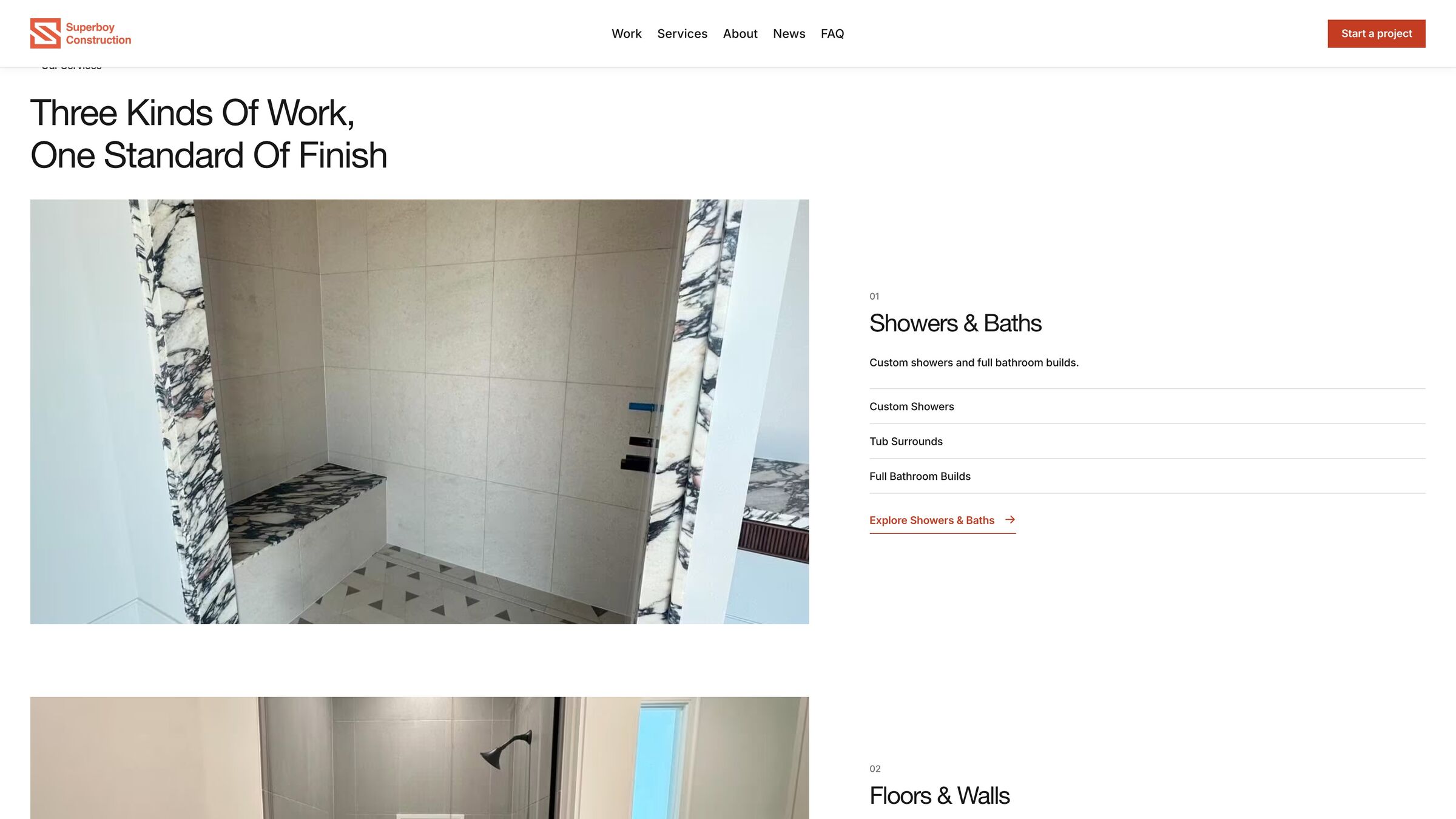 Three kinds of work: showers and baths, floors and walls, mosaic and restoration